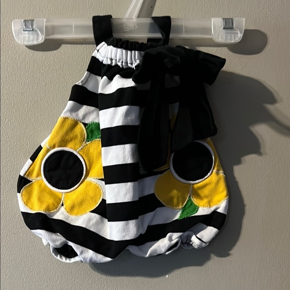 Striped Black and White Baby Bloomers with Yellow Flower - Picture 1 of 6